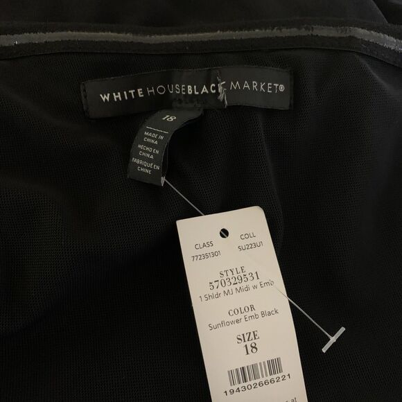 WHBM Dress NWT Size 18 One-Shoulder Monochrome Embroidered Matte Jersey Floral - Picture 5 of 9